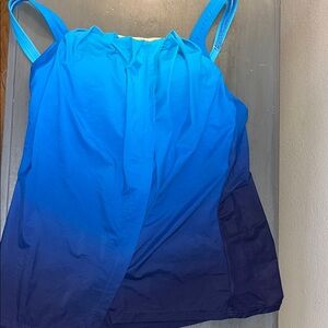 Lands' End Women's Modest Curtain Front Padded Blue Tankini Top Size sz 12 EUC